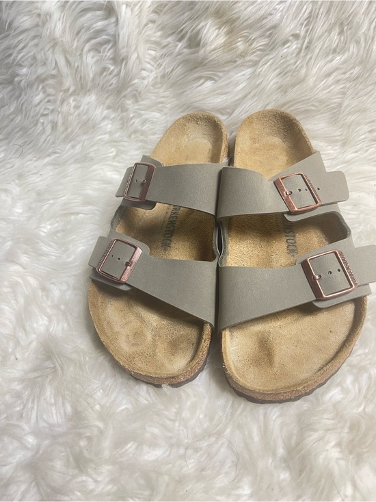 Birkenstock Arizona Men Taupe Slide Sandals with Rose Gold Buckles  SZ12 main image 5